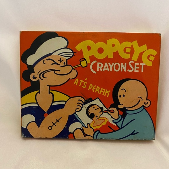 Vintage Popeye Tin Crayon Case with Chubby Chunky Crayons King  American Crayon - Picture 2 of 15